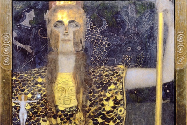 "Атина Палада" (1898). Смесена техника: златни листове и маслено бои. 