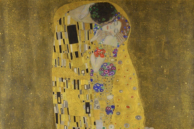 "Целувката" (1907-1908). Смесена техника - златни листове и маслени бои.